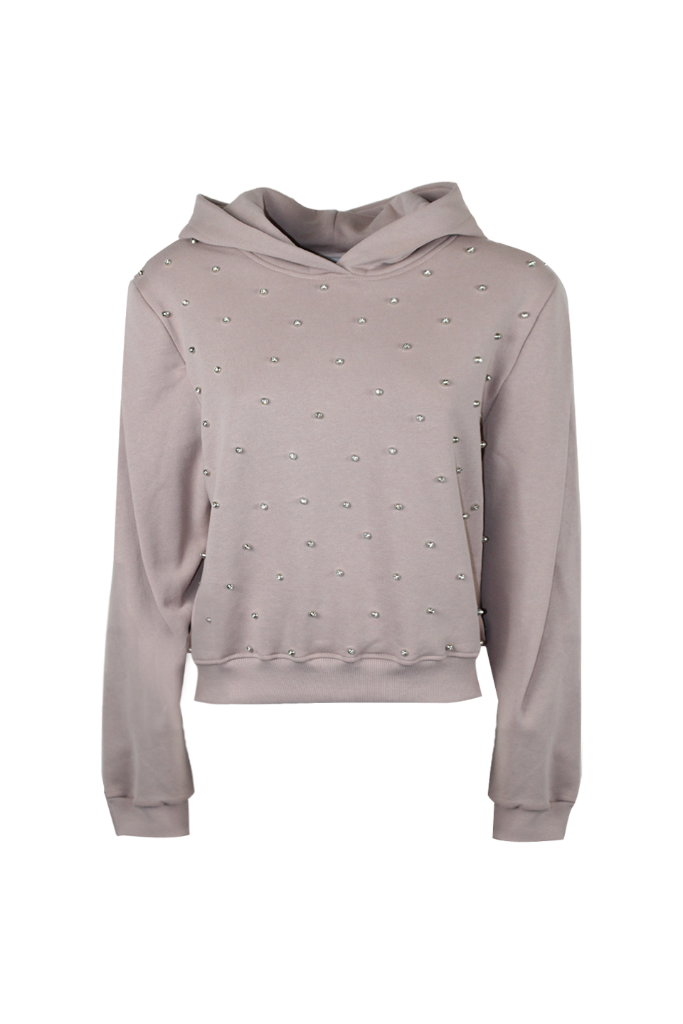 FELPA CAPPUCCIO E STRASS CON PERLA