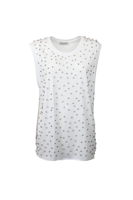 SLEEVELESS T-SHIRT WITH RHINESTONE AND PEARL