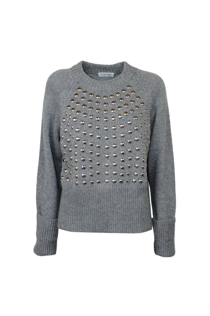 LONG-SLEEVED SOFT WOOL BLEND STUDDED PULLOVER