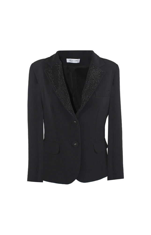 BLAZER TESSUTO TECNICO SLIM FIT CON COLLO FULL STRASS