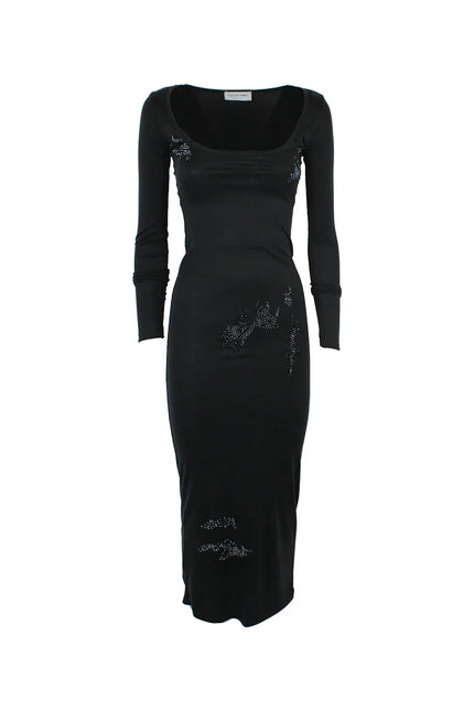 LONG DRESS WITH RHINESTONE AND CAMOUFLAGE STAIN