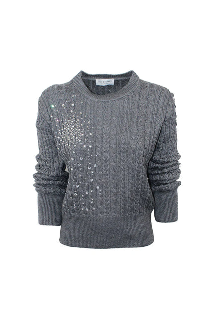 CABLE KNIT SWEATER WITH BIG BANG CRYSTALS