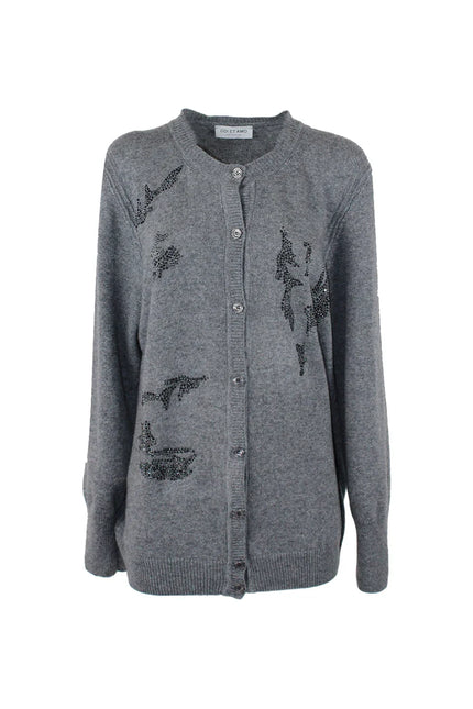 MIXED CASHMERE AND RHINESTONES CARDIGAN