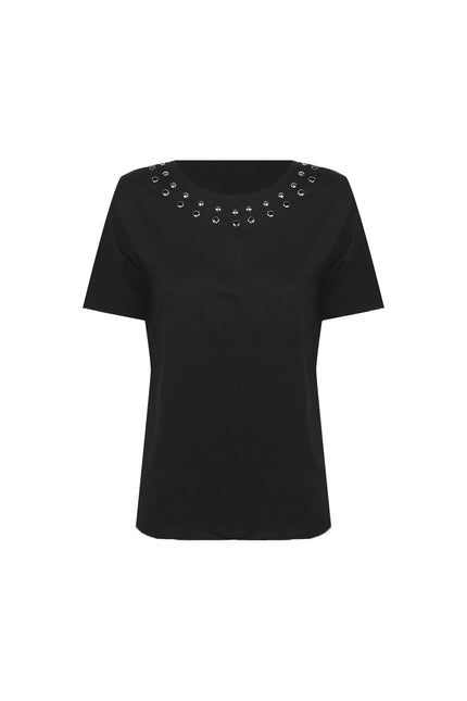 NORMAL FIT COTTON T-SHIRT WITH STUDS ON THE CREW NECK