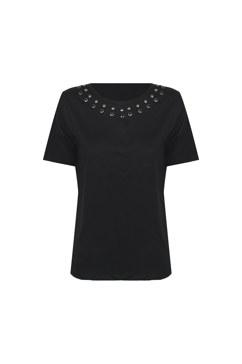 T‐SHIRT NORMAL FIT IN COTONE CON BORCHIE SUL GIROCOLLO