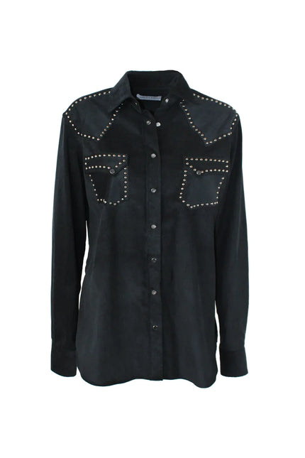 NORMAL FIT STUDDED VELVET SHIRT