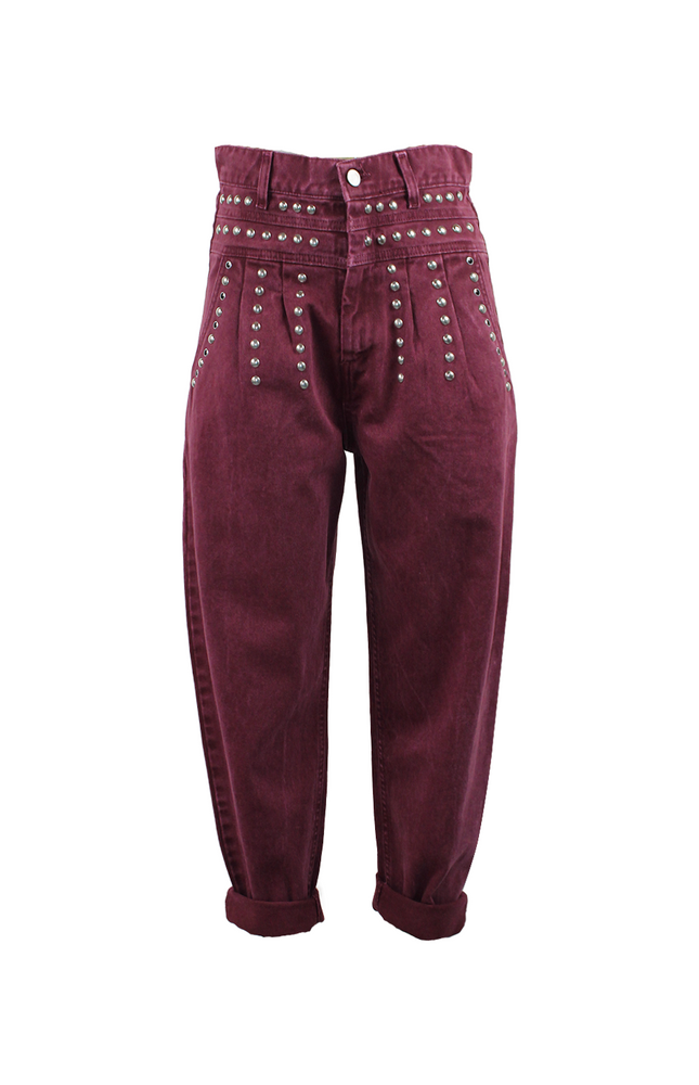 JEANS BARREL A VITA ALTA CON BORCHIE SILVER E NERO