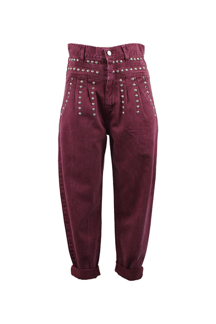 High-waisted Barrel Jeans with Silver and Black Studs