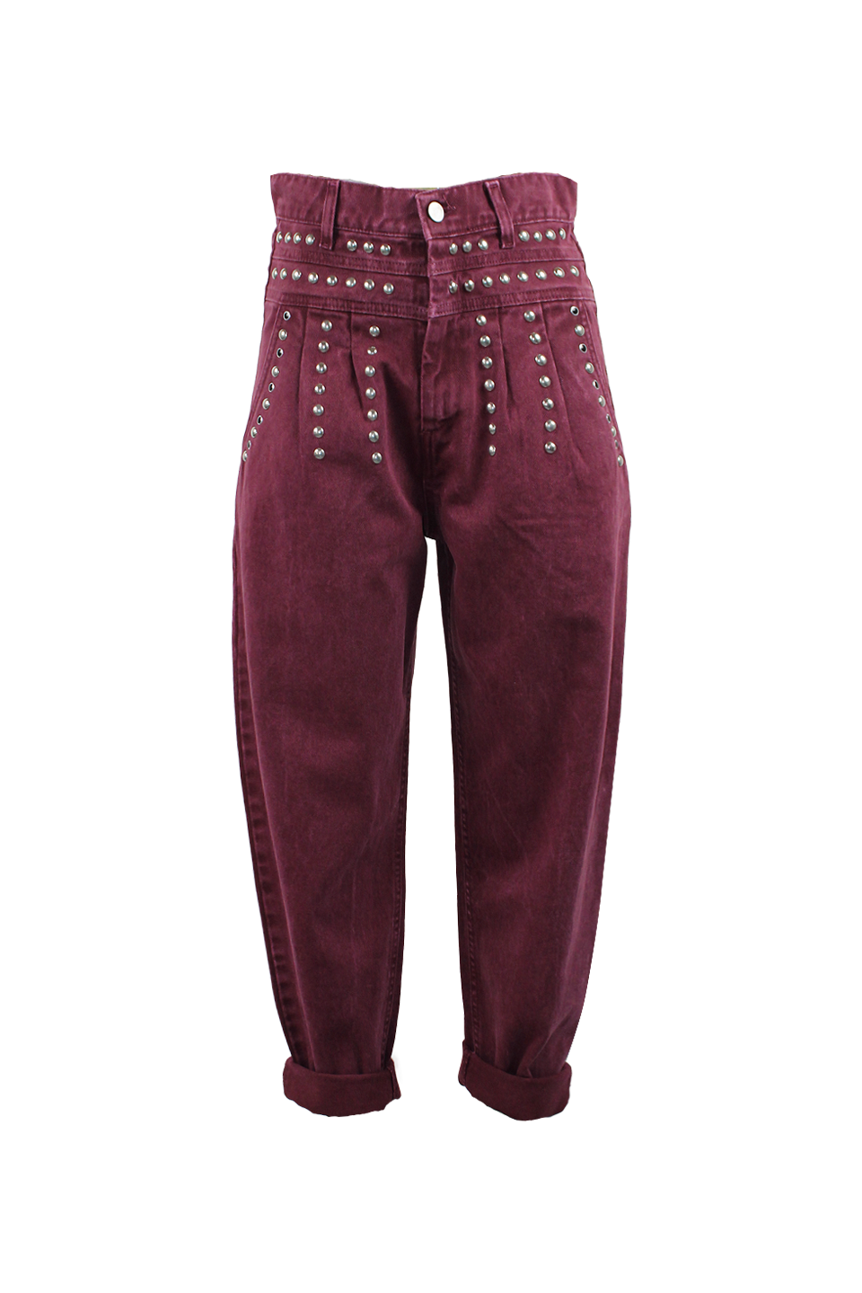JEANS BARREL A VITA ALTA CON BORCHIE SILVER E NERO