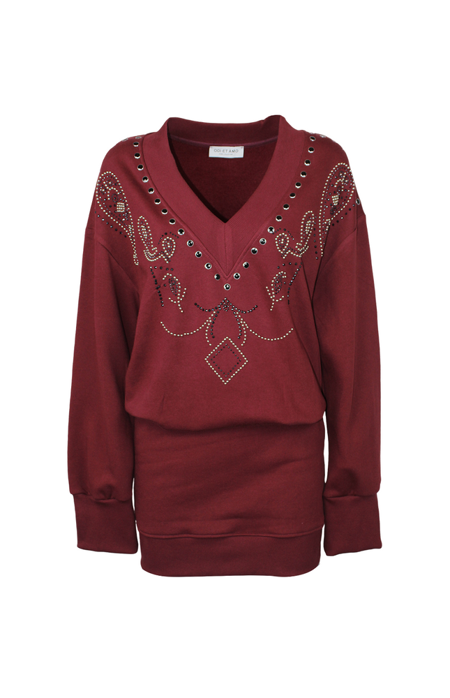 V-NECK SWEATSHIRT DRESS WITH PAISLEY PATTERN