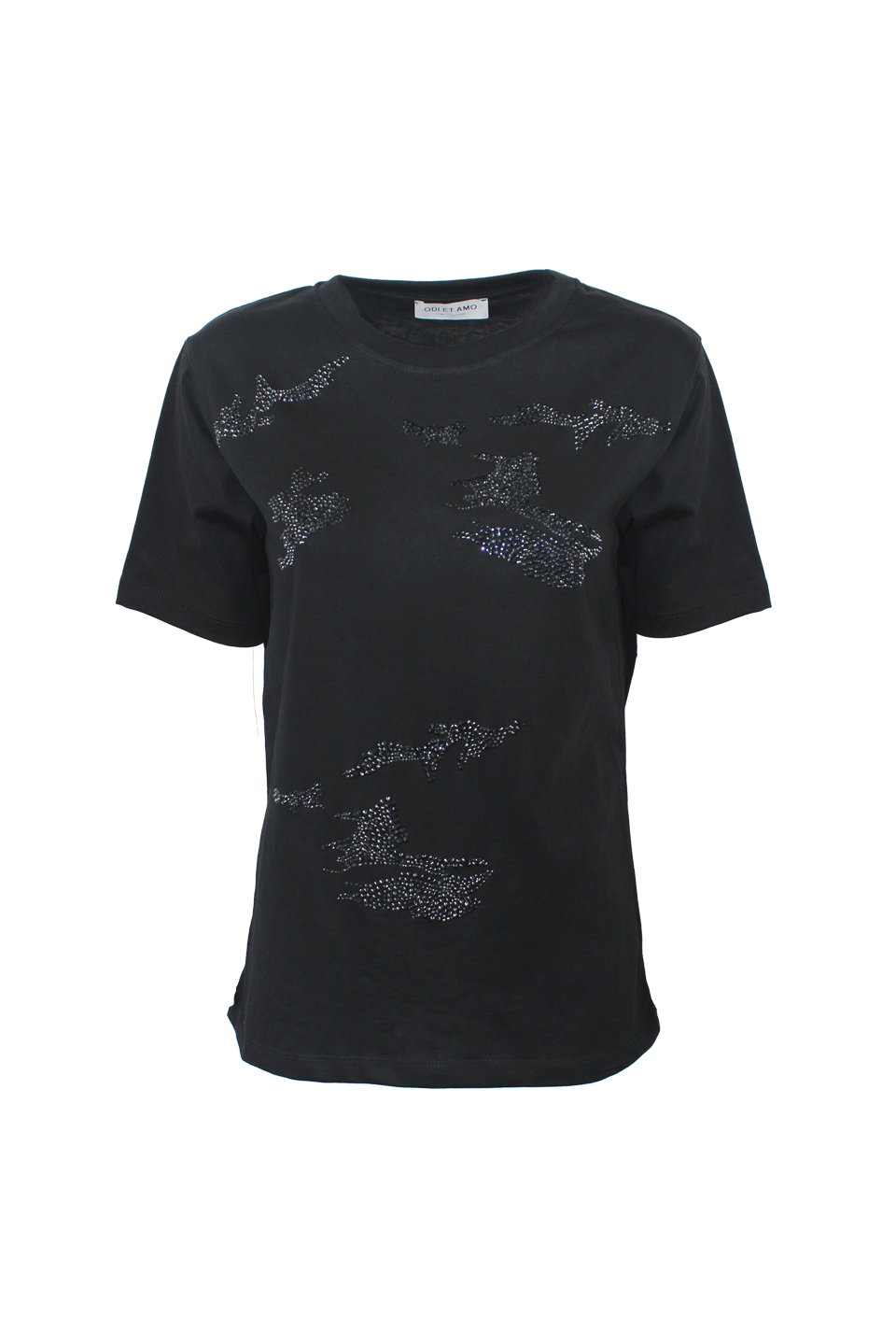 T‐SHIRT REGULAR FIT STRASS NERO CON MOTIVO MIMETICO