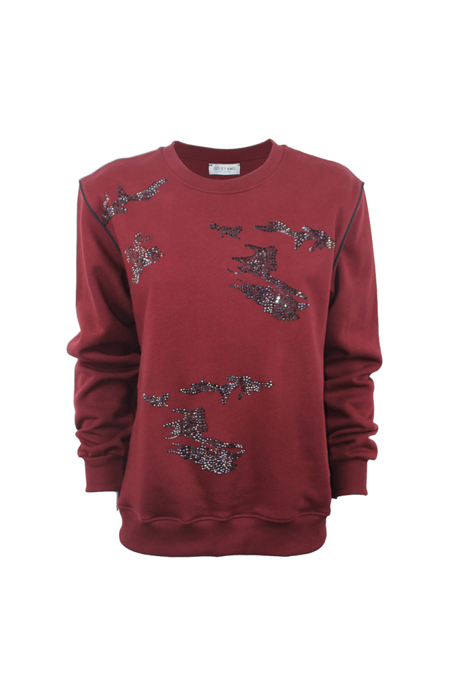 REGULAR FIT BLACK RHINESTONE SWEATSHIRT WITH CAMOUFLAGE PATTERN