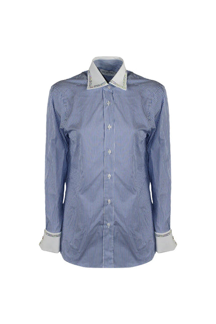 STRIPED OXFORD SHIRT WITH RHINESTONE ON THE COLLAR AND CUFFS