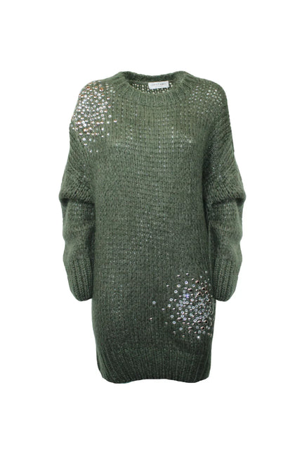 MAXI MOHAIR SWEATER WITH BIG BANG RHINESTONE STUDDED APPLICATION