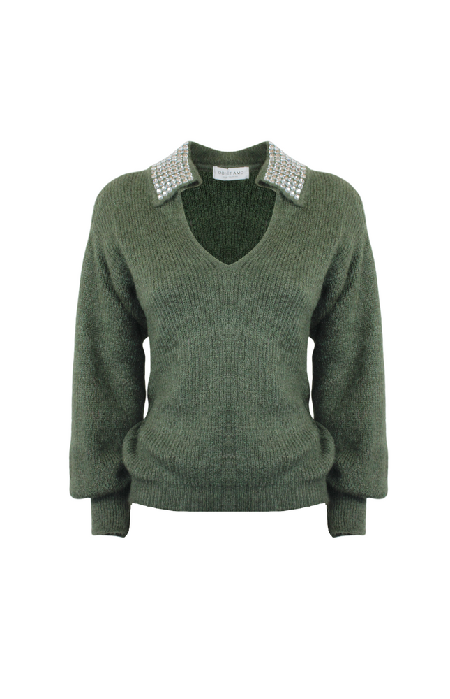 MAGLIA STILE POLO MISTO MOHAIR CON STRASS SU COLLO