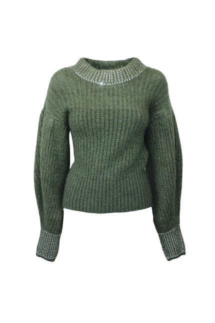 MOHAIR BLEND SWEATER WITH CRYSTALS ON THE NECK AND CUFFS