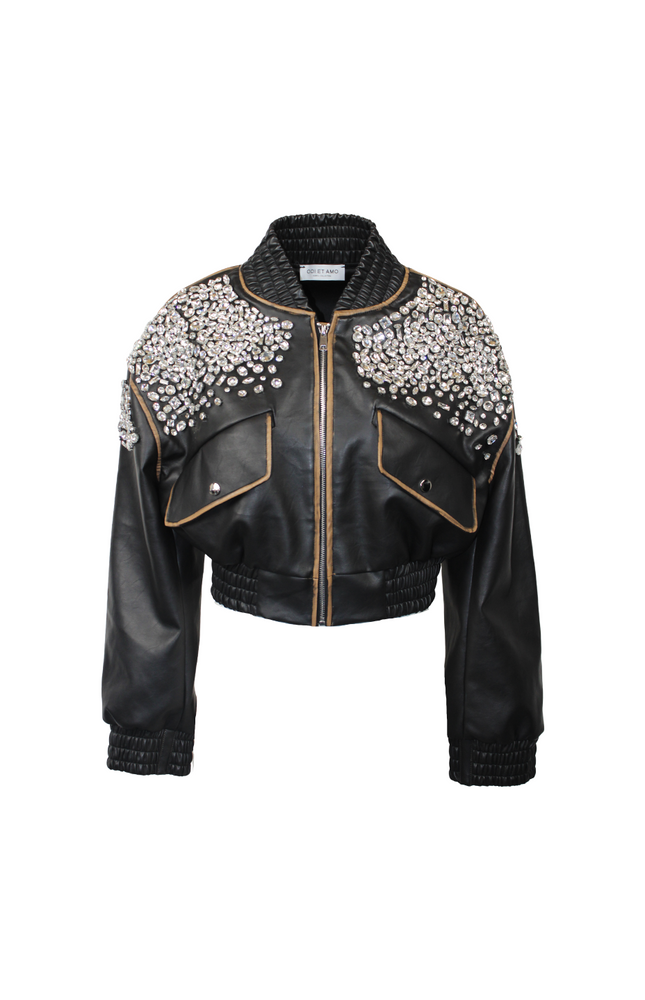 BOMBER  ECO‐PELLE STRASS RICAMATI A MANO