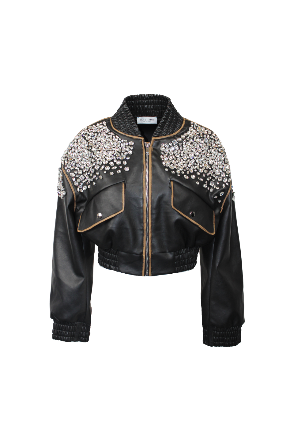 BOMBER  ECO‐PELLE STRASS RICAMATI  A MANO
