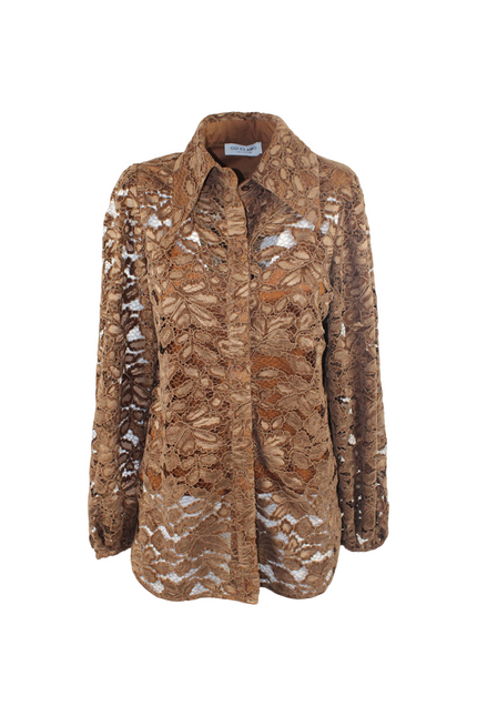 CAMICIA PIZZO DI VELLUTO MANICA LUNGA A PALLONCINO E COLLETTO