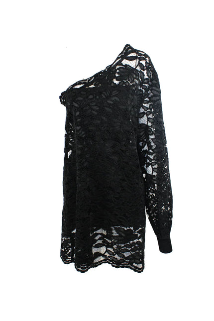 ONE-SHOULDER VELVET LACE DRESS