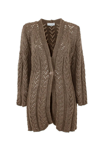 OVERSIZED WOOL BRAIDED KNIT COAT WITH ONE BUTTON AND POCKETS