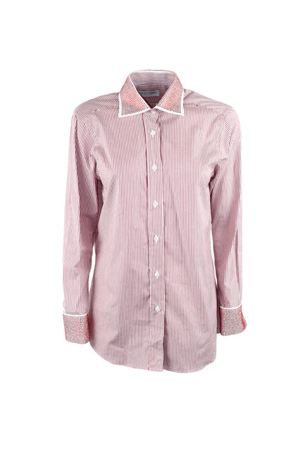STRIPED OXFORD SHIRT WITH RHINESTONE ON THE COLLAR AND CUFFS