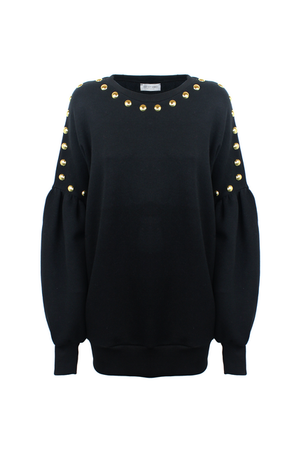 BALLOON SWEATSHIRT DRESS WITH GOLD STUDS