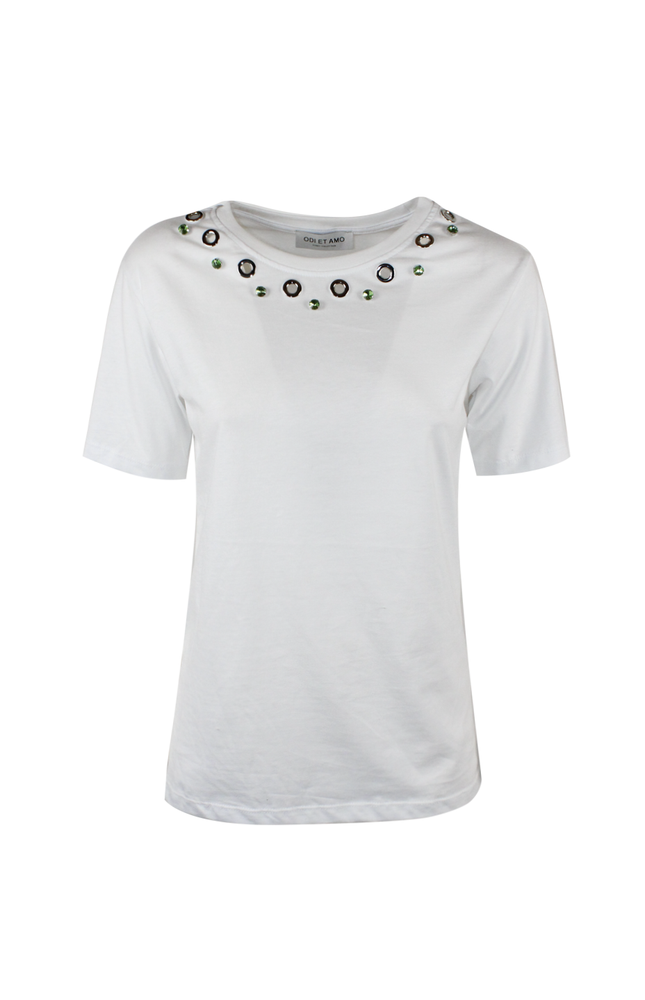T‐SHIRT REGULAR FIT CON BORCHIE OCCHIELLI STRASS COLORATI