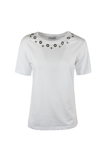 REGULAR FIT T-SHIRT WITH COLORED RHINESTONE EYELETS STUDS
