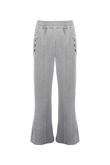 PANTALONE DI TUTA WIDE LEG CON BORCHIE OCCHIELLI E STRASS