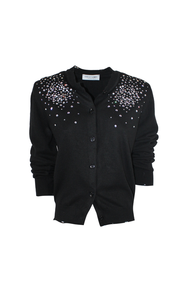 CARDIGAN MISTO CASHMERE CON ROTTURE E STRASS SU SPALLE