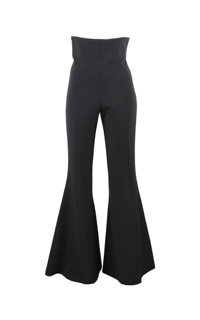 High-waisted black flared pants for women, wide leg, elegant fashion style