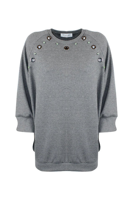 3/4-SLEEVE SWEATSHIRT DRESS WITH RHINESTONE STUDS