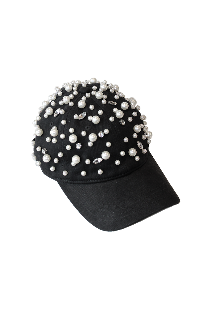 CAPPELLO VISIERA CON PERLE E STRASS