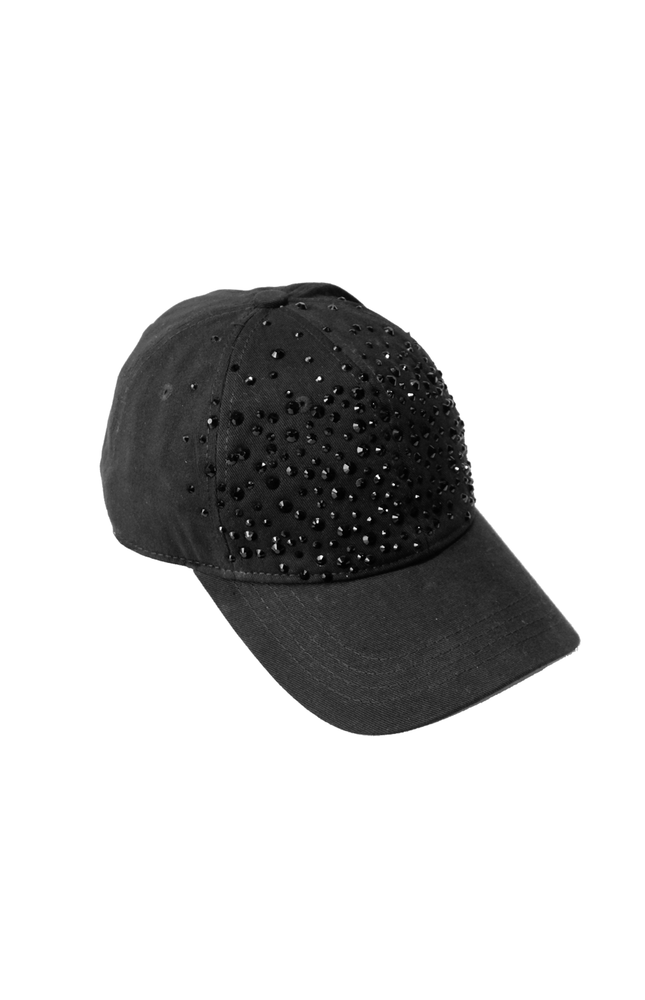 BLACK FULL RHINESTONE VISOR HAT