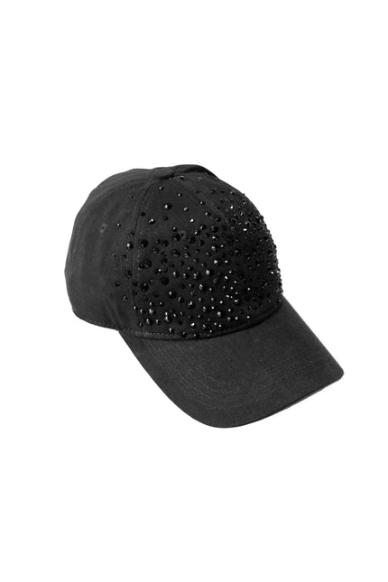 Black baseball cap with black stud embellishments, stylish women’s accessory