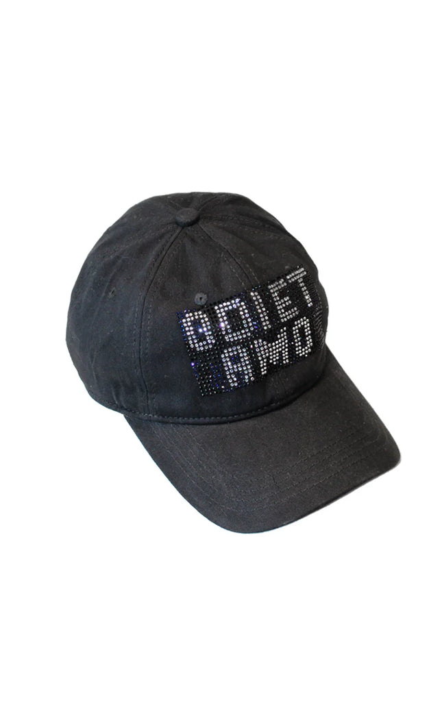 Black baseball cap with crystal rhinestone Odi et Amo logo on front