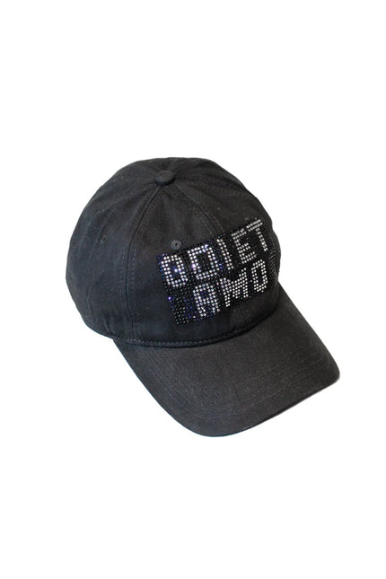 Black baseball cap with crystal rhinestone Odi et Amo logo on front