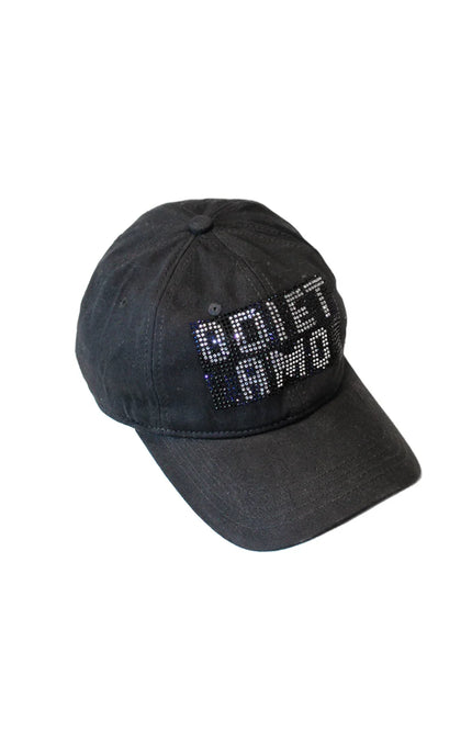 Black baseball cap with crystal rhinestone Odi et Amo logo on front