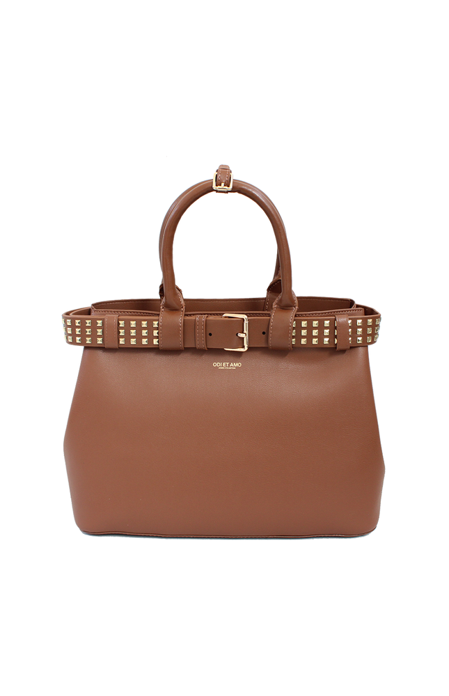 ECO-LEATHER HANDBAG WITH GOLD STUDDED BELT