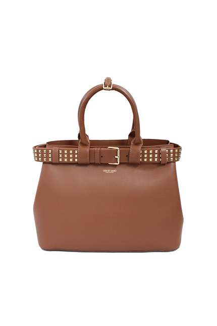 ECO-LEATHER HANDBAG WITH GOLD STUDDED BELT