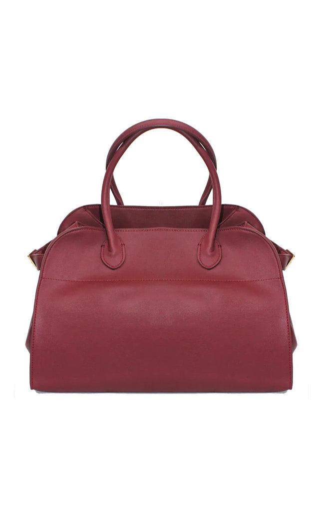 Elegant burgundy handbag with double top handles, Italian women's fashion accessory