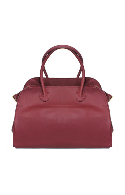 Elegant burgundy handbag with double top handles, Italian women's fashion accessory