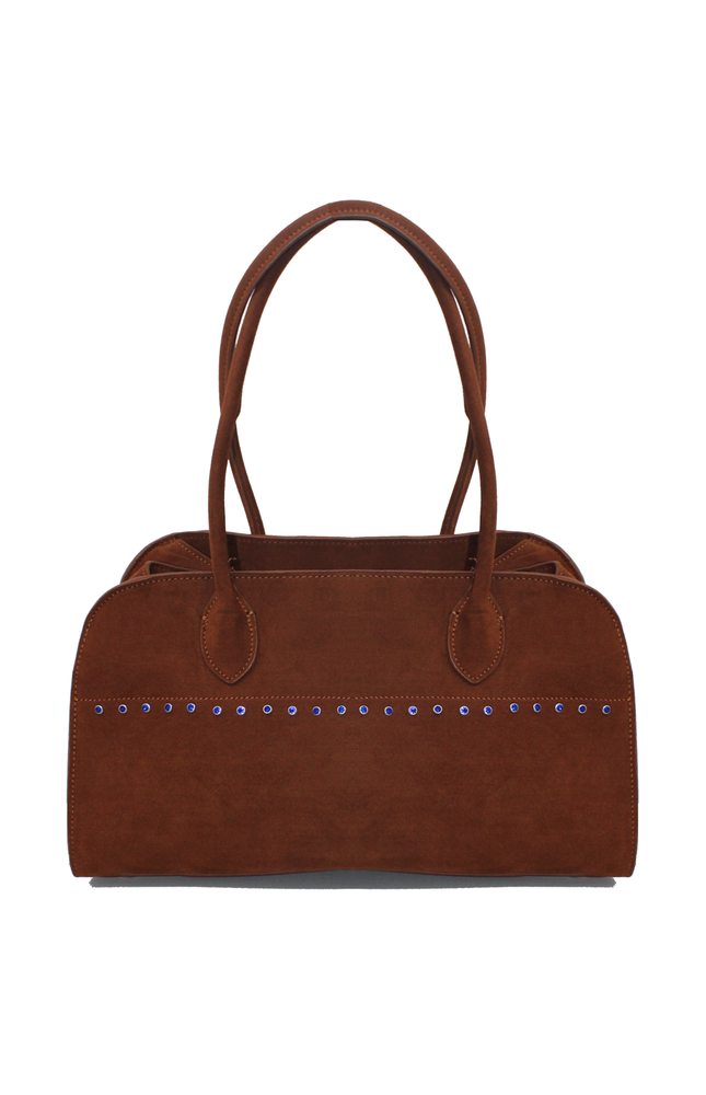 ECO-SUEDE BAG WITH STUDS AND BLUE STONES