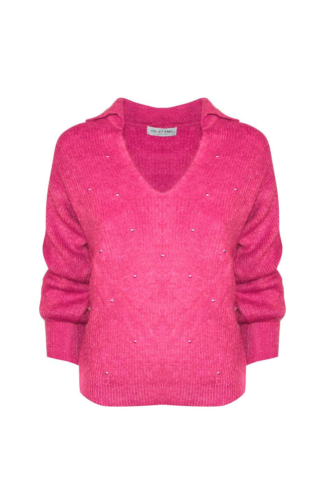 MOHAIR MIXED POLO-STYLE SWEATER WITH ALL-OVER STUDS