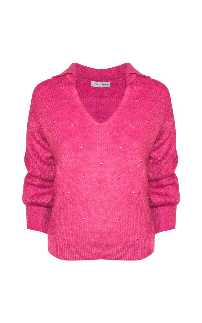 MOHAIR MIXED POLO-STYLE SWEATER WITH ALL-OVER STUDS