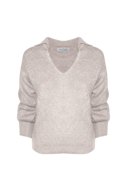 MAGLIA STILE POLO MISTO MOHAIR CON BORCHIE ALL OVER