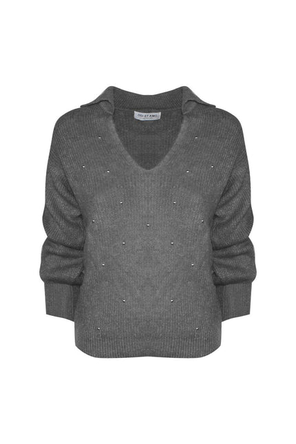 MAGLIA STILE POLO MISTO MOHAIR CON BORCHIE ALL OVER