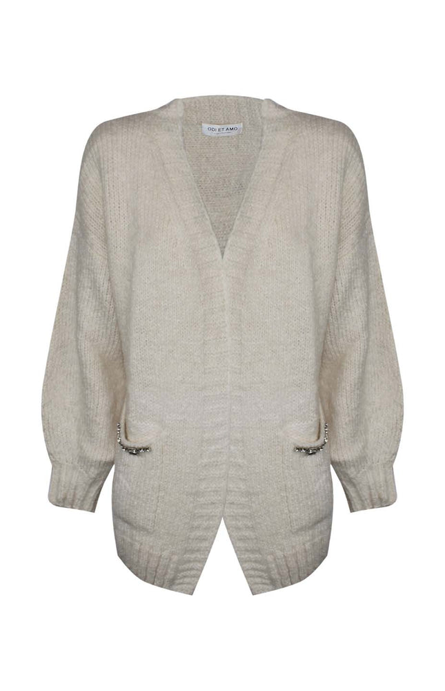 CARDIGAN MOHAIR CATENA CRISTALLI SU TASCHE
