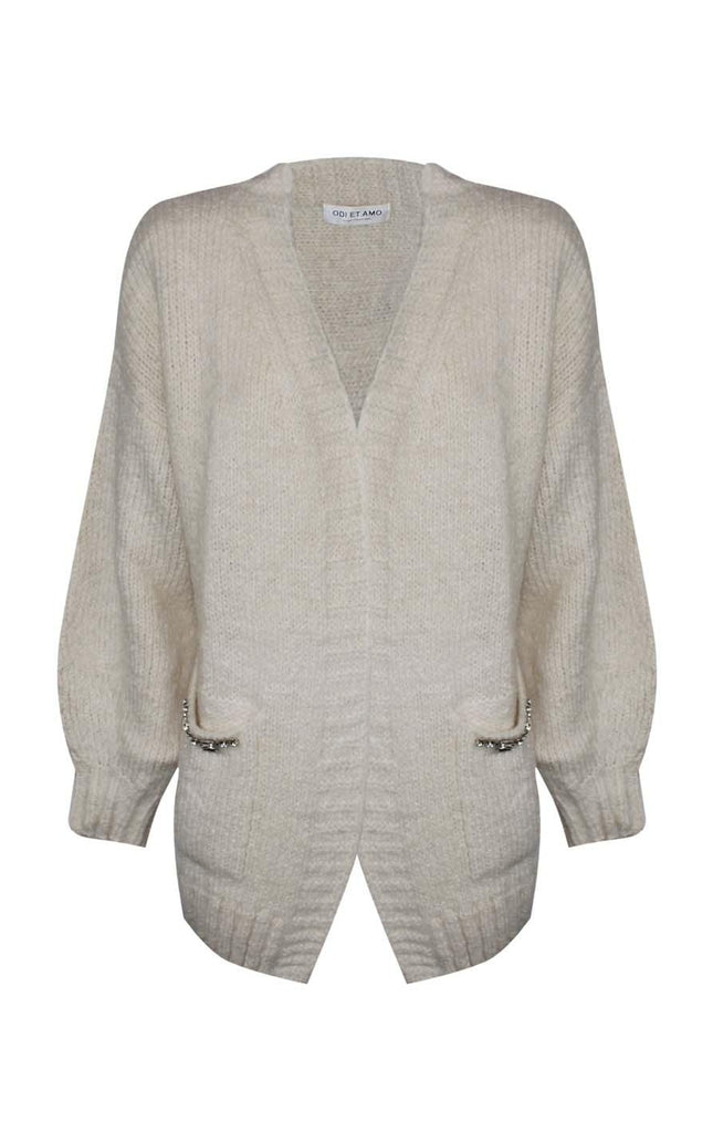 CARDIGAN MOHAIR CATENA CRISTALLI SU TASCHE